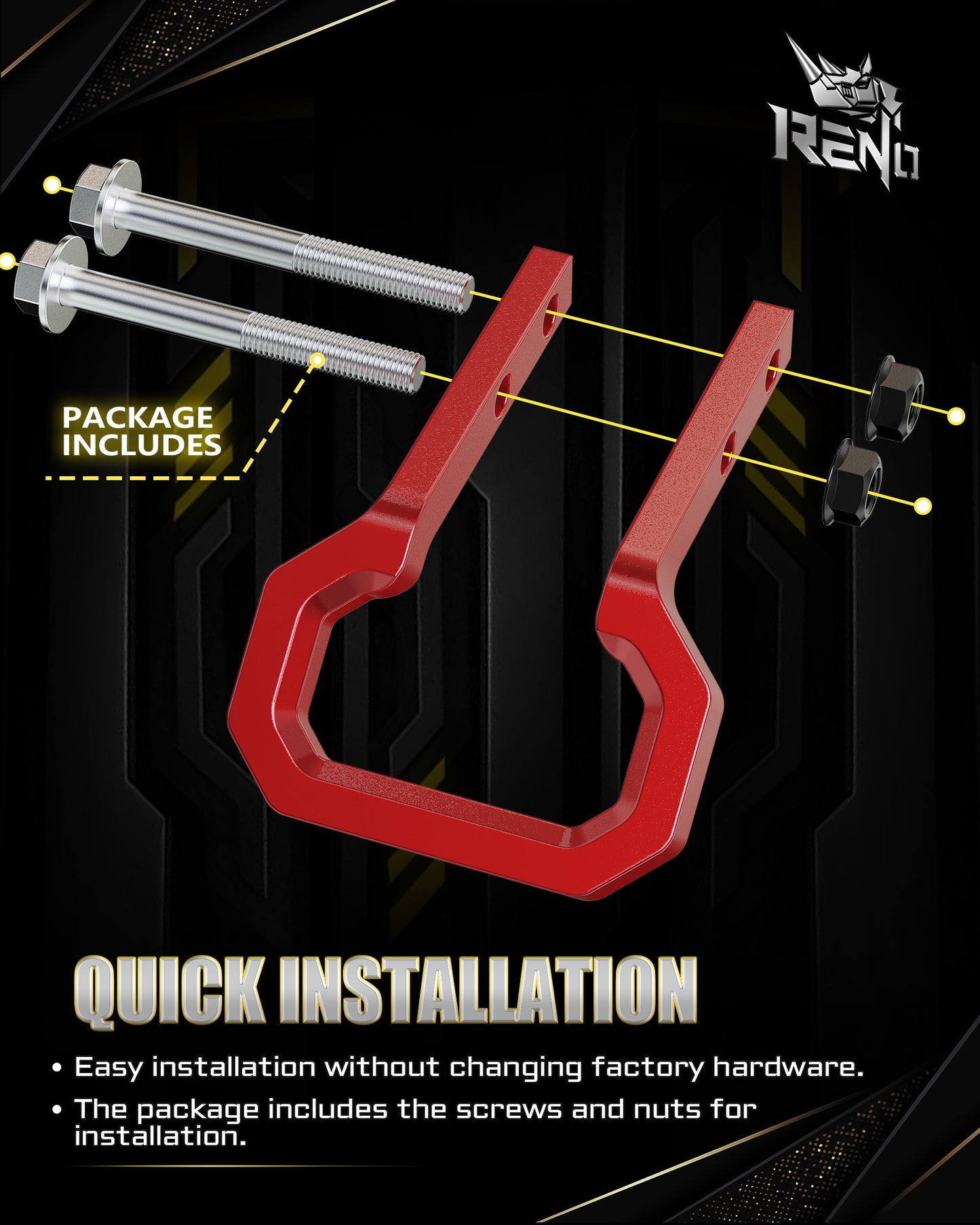 RENO Recovery Hooks, Compatible with 2015-2026 Colorado / 2015-2022 GMC Canyon, Replace OEM 85137120, 23253074, 84052991, 23169966, 52025508 (304 Stainless Steel, Red, 2pcs)
