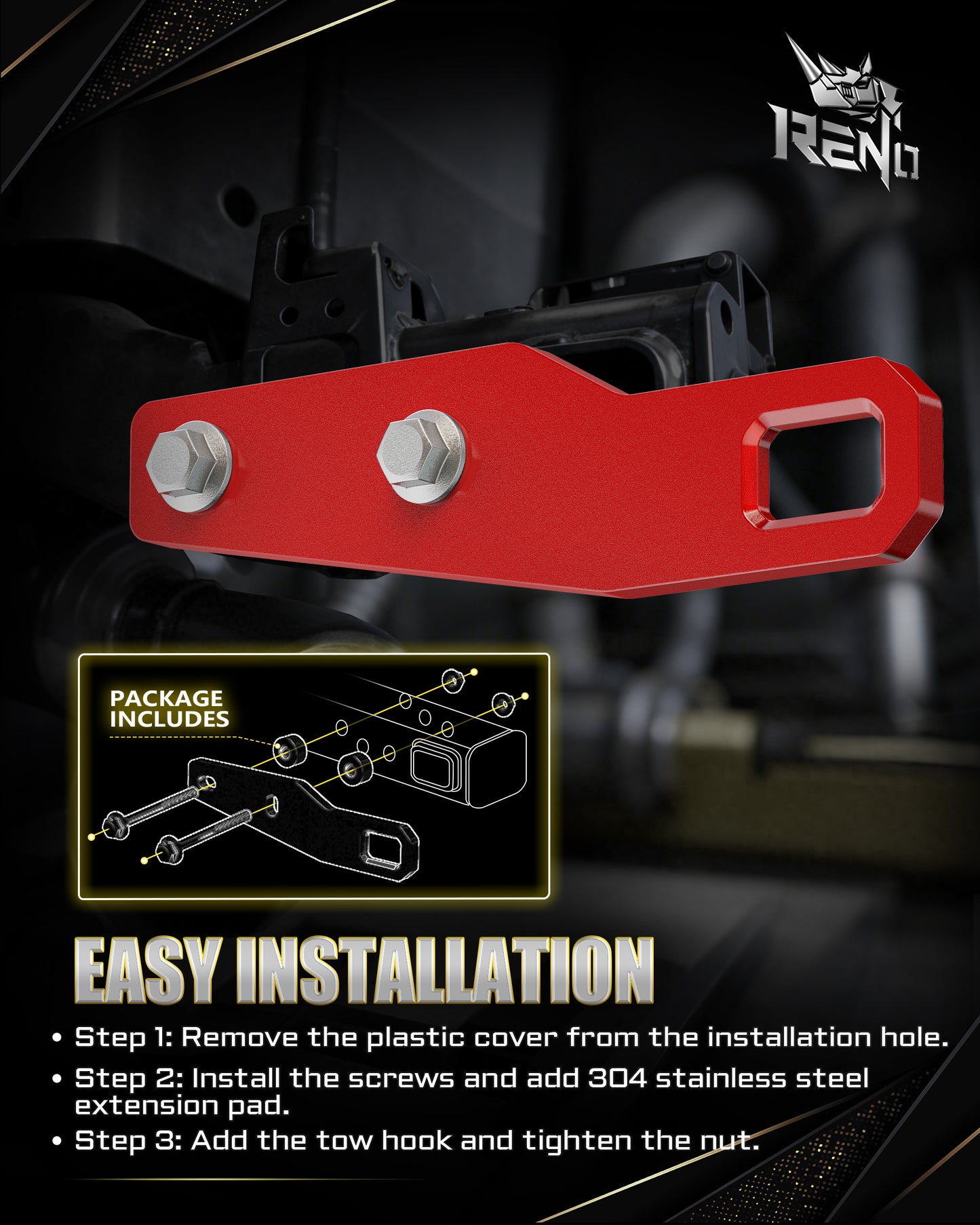 RENO Tacoma Rear Tow Hooks, Recovery Points Compatible with 2024-2026 Tacoma 4th Gen, Replaces PT989-35245-03 ( 304 Stainless Steel, Red, 2pcs)