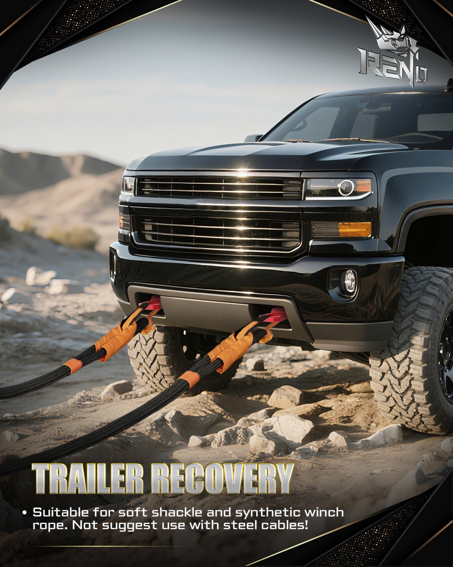 RENO Front Tow Hooks, D-Ring Shackle Compatible with Silverado 1500 Suburban Tahoe Yukon Escalade (2pcs, Red)