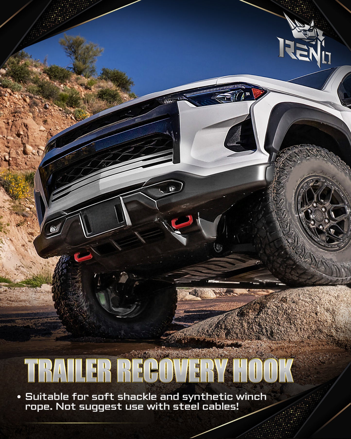 RENO Recovery Hooks, Compatible with 2015-2026 Colorado / 2015-2022 GMC Canyon, Replace OEM 85137120, 23253074, 84052991, 23169966, 52025508 (304 Stainless Steel, Red, 2pcs)