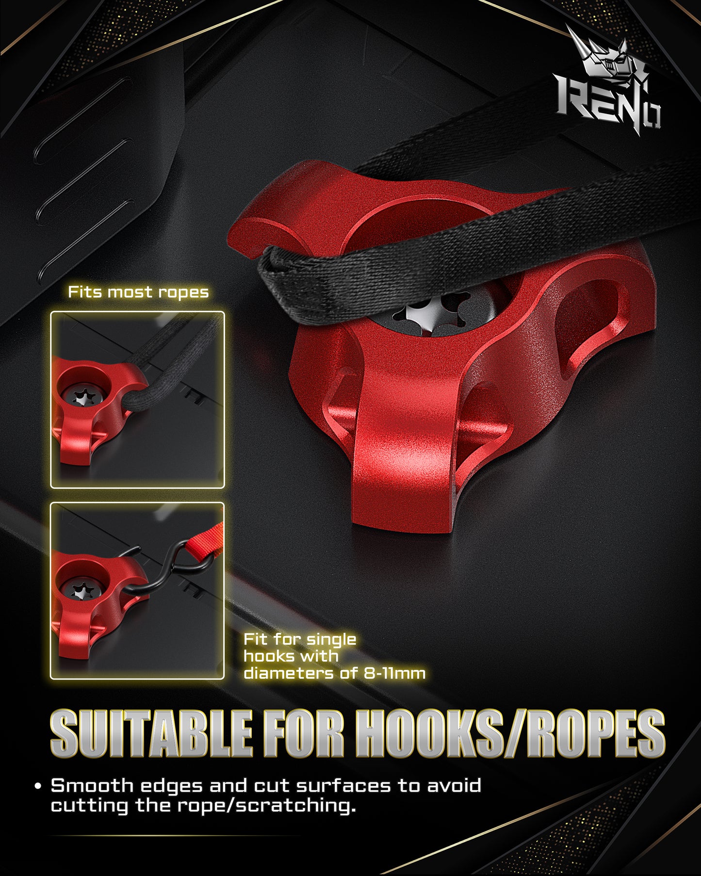 RENO Tie Down Anchors, 3-in-1 Aluminum Truck Tie Down Cleats for Cargo Rear Trunk for Tacoma Tundra ( Aluminum, Red, 2pcs)