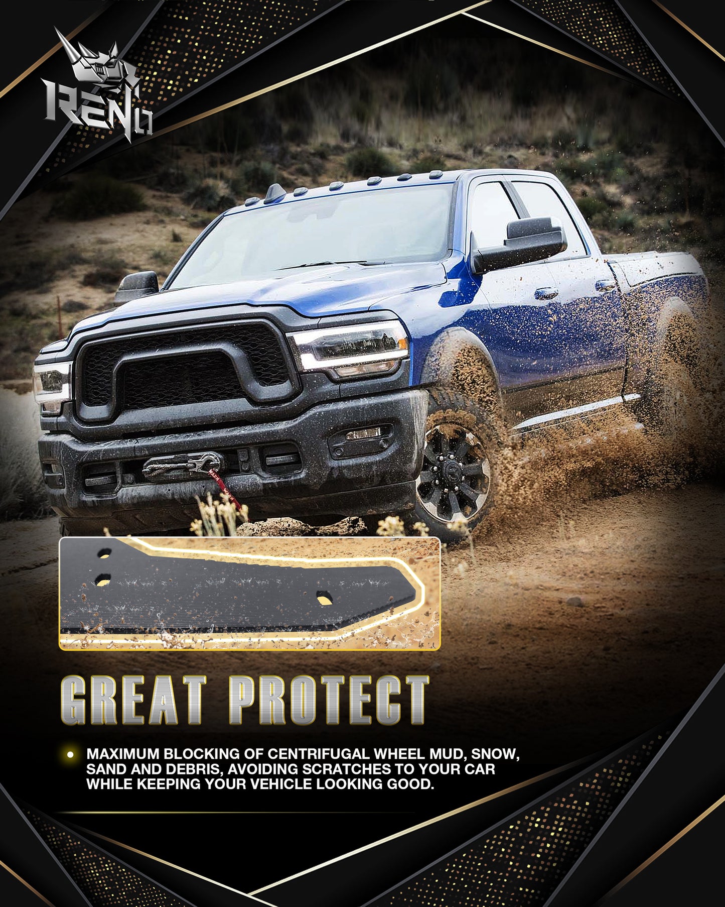 RENO RAM Truck Mud Flaps, Driver & Passenger Sides Splash Guards Sediment Protection