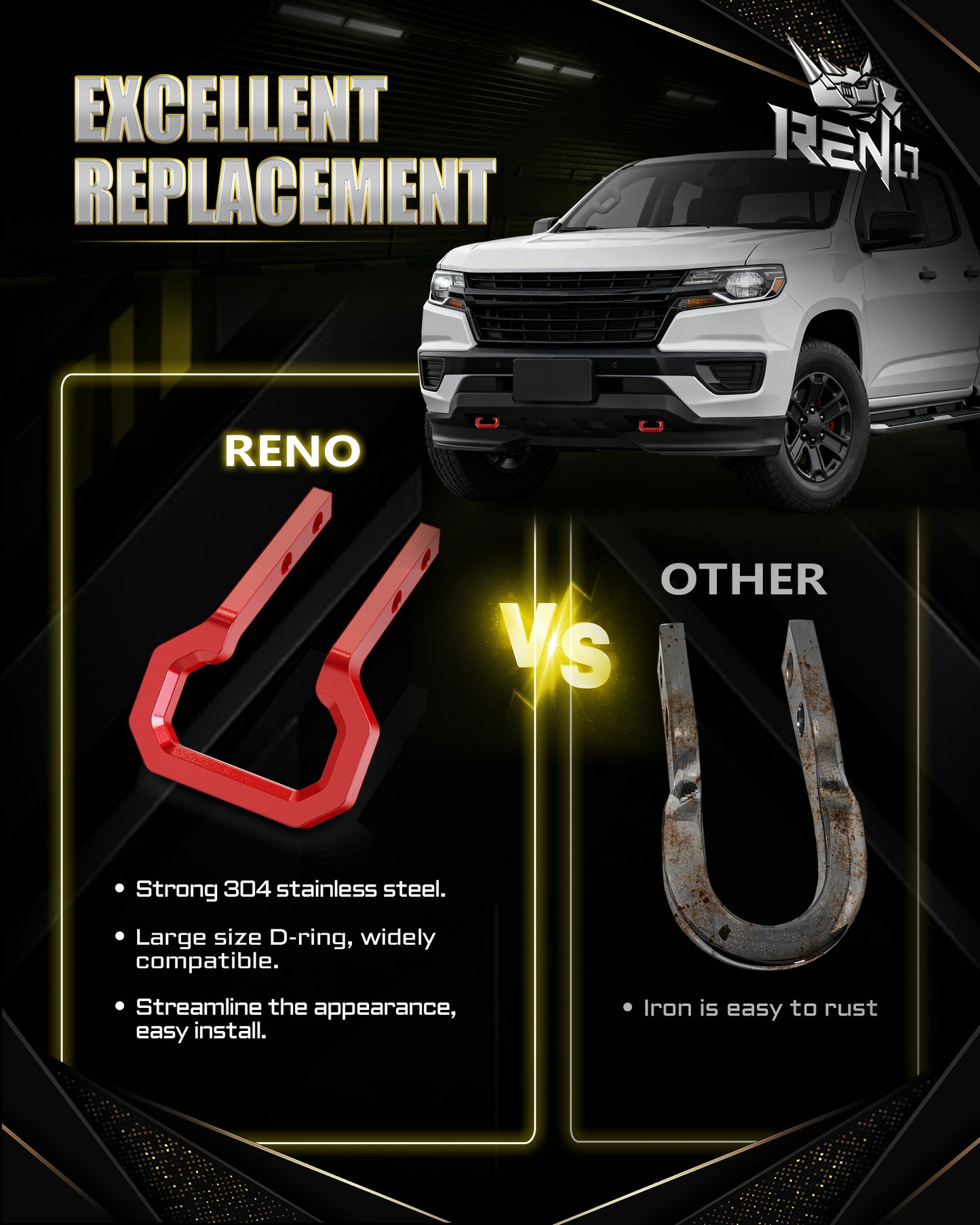RENO Recovery Hooks, Compatible with 2015-2026 Colorado / 2015-2022 GMC Canyon, Replace OEM 85137120, 23253074, 84052991, 23169966, 52025508 (304 Stainless Steel, Red, 2pcs)