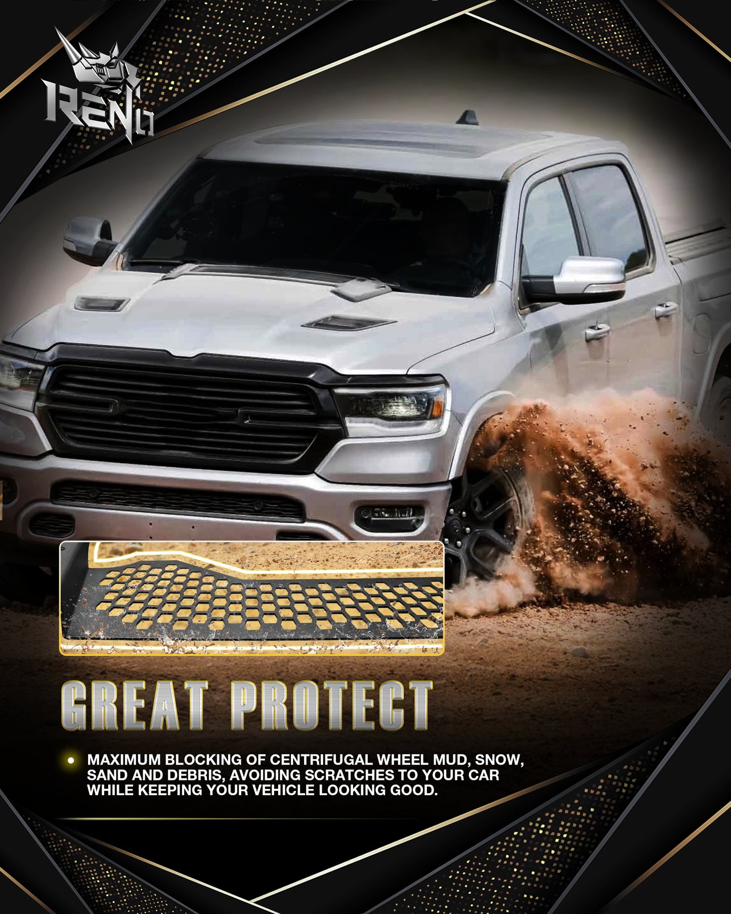 RENO Universal Truck Mud Flaps, Driver & Passenger Sides Splash Guards Sediment Protection