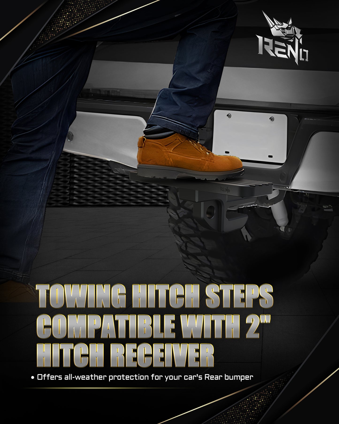 RENO Bumper Step with Hitch Slider, 2" Receiver Hitch Slider Skid Protection