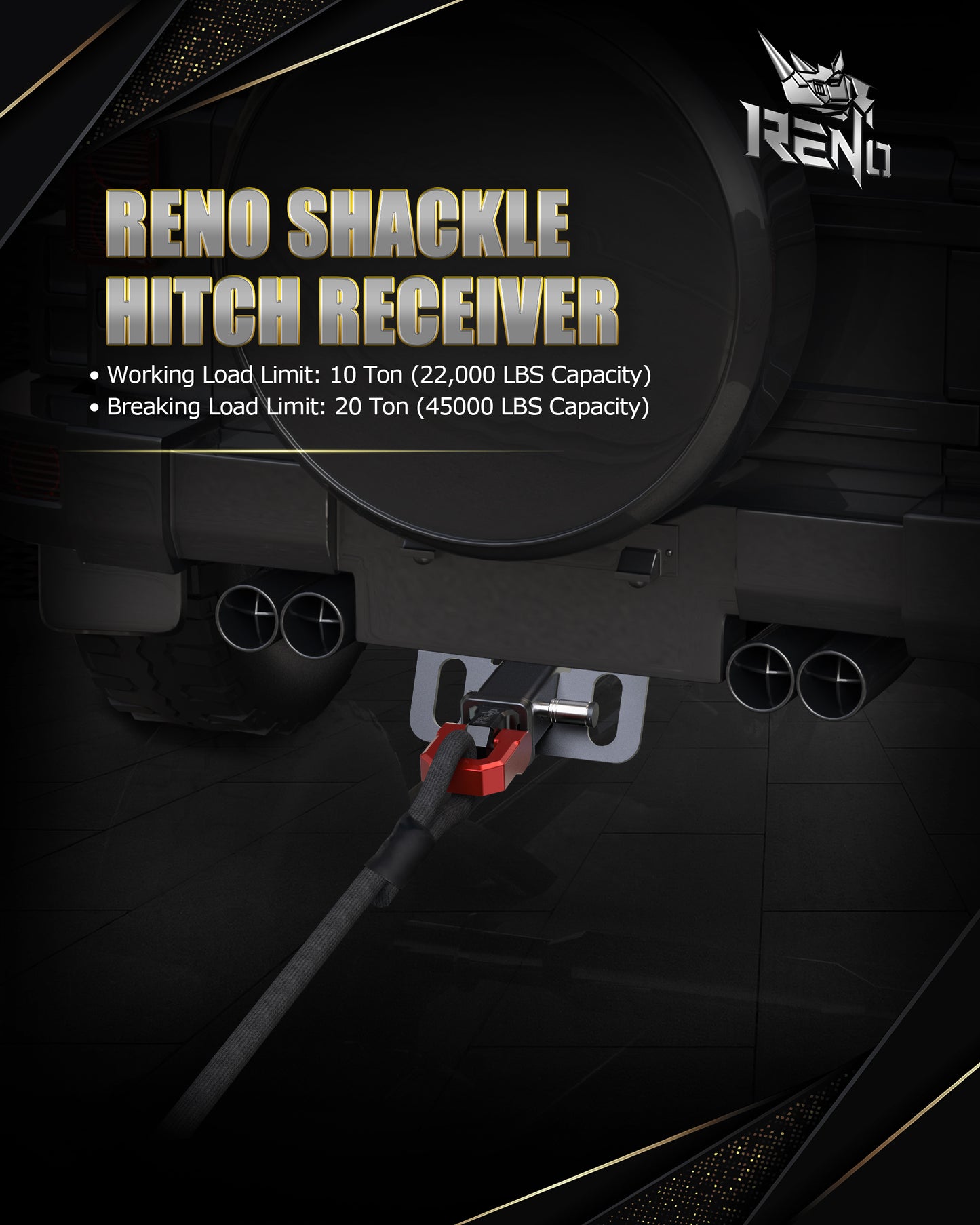 RENO Shackle Hitch Receiver, 2" Receiver Towing Mount, 7075 aluminum CNC