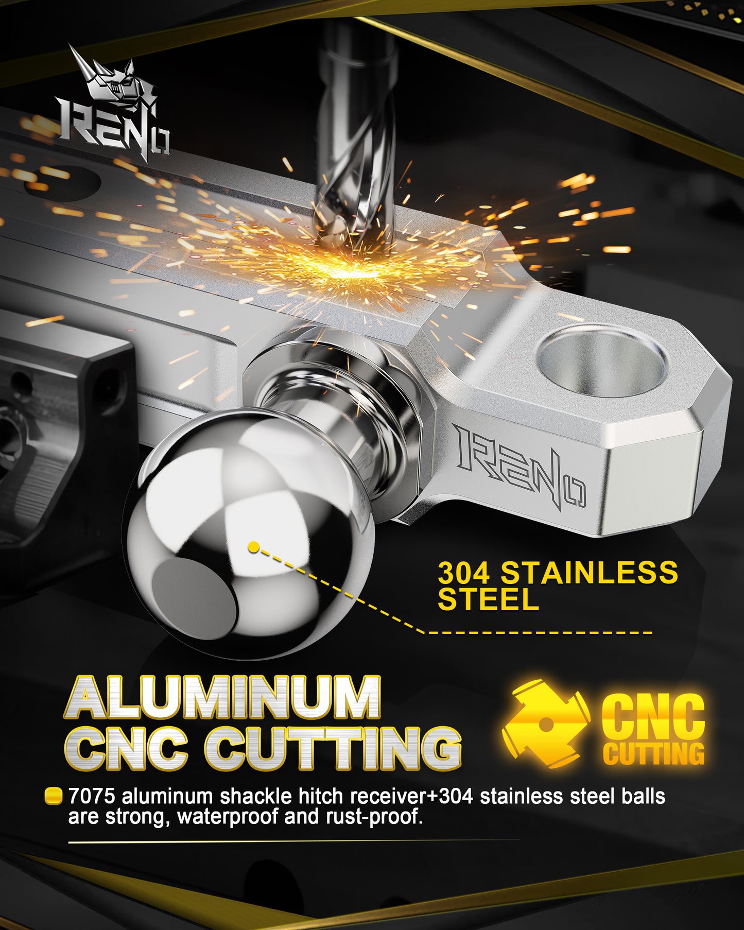 RENO Trailer Hitch, Aluminum Tow Hitch Compatible with 2 inch Receiver Hitch with 2" Ball Mount Fits 3/4" D-Ring Shackle or Soft Shackle - 6,000 LBS GTW (1 Pack)