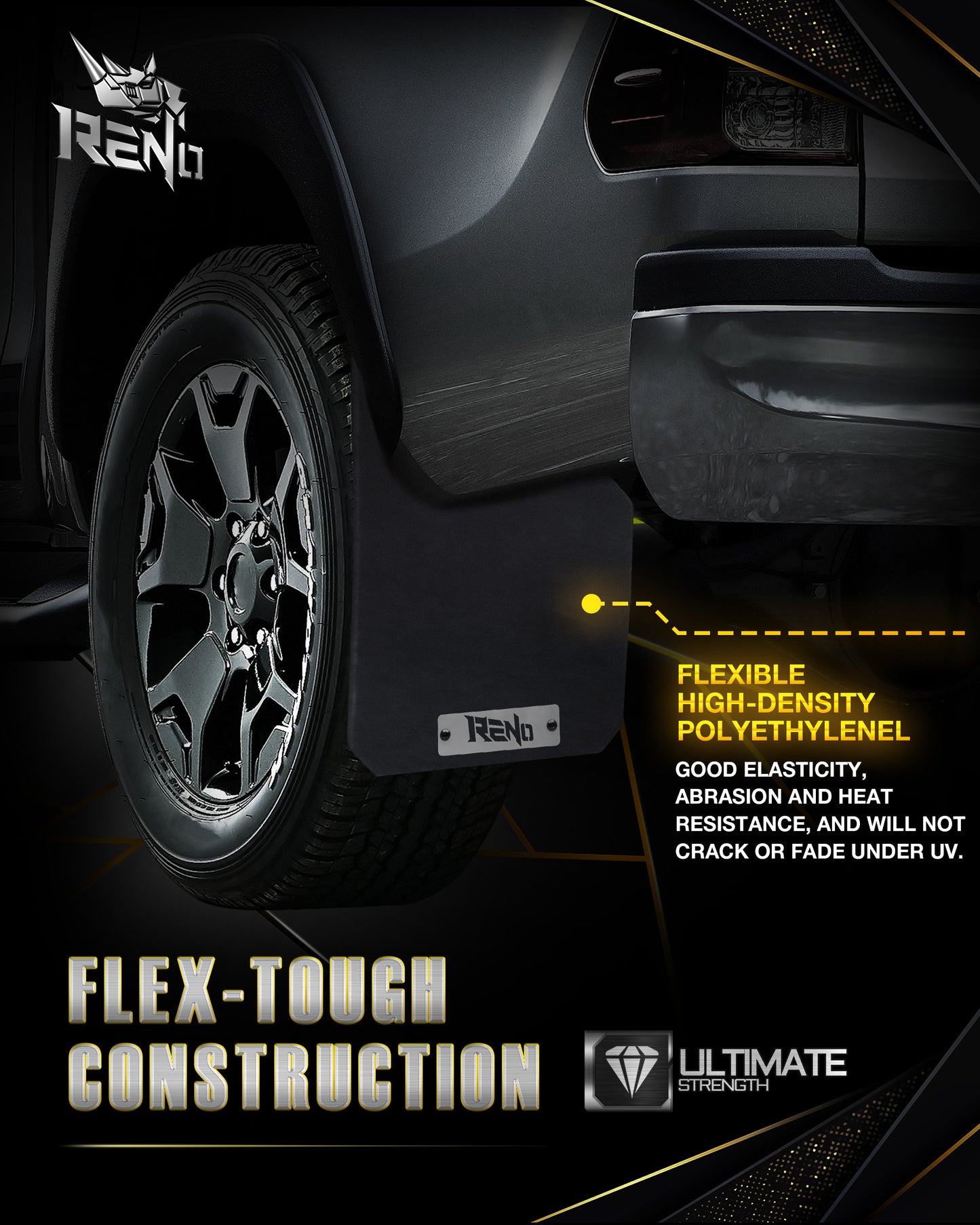 RENO RAM Truck Mud Flaps, Driver & Passenger Sides Splash Guards Sediment Protection