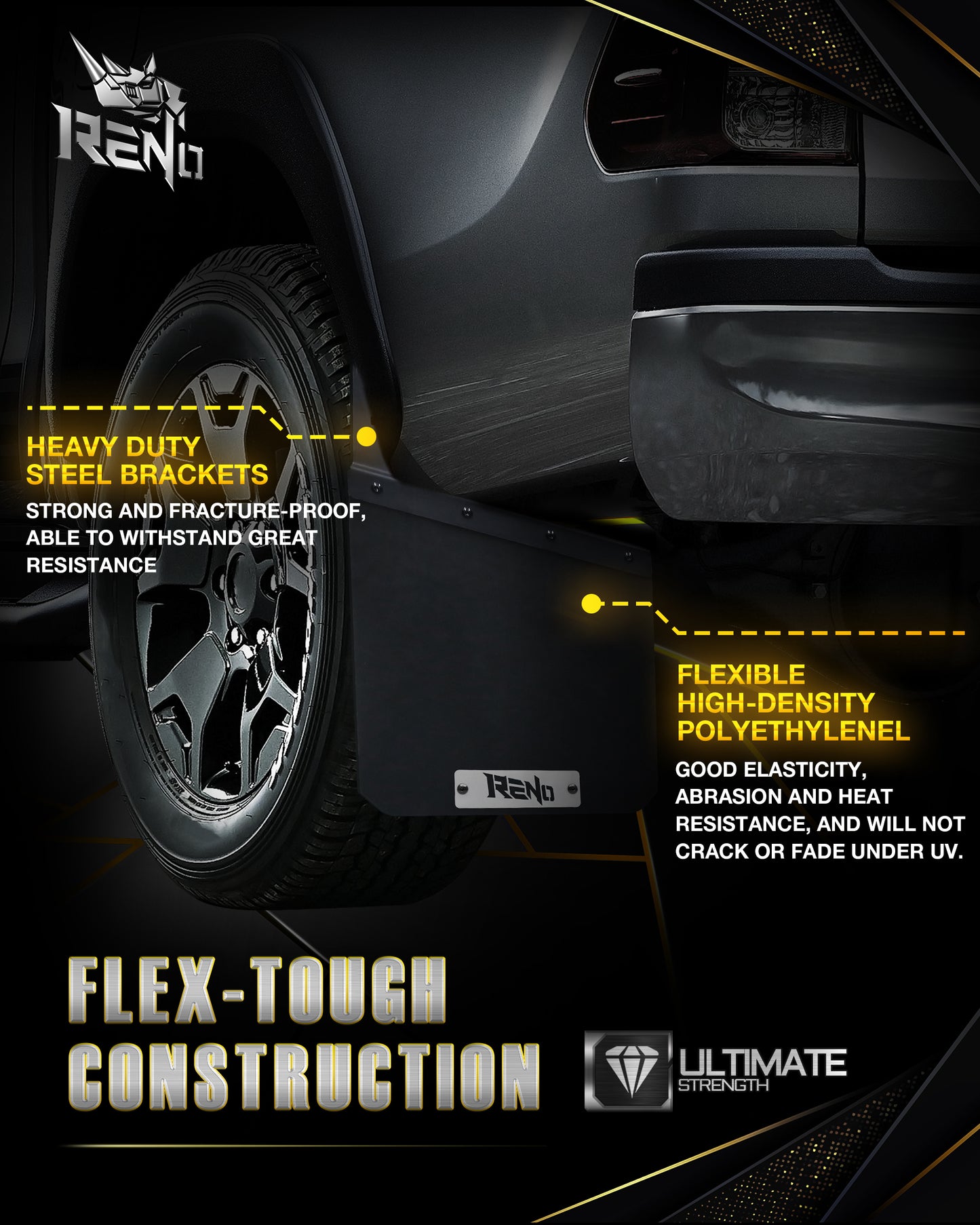 RENO Universal Truck Mud Flaps, Driver & Passenger Sides Splash Guards Sediment Protection