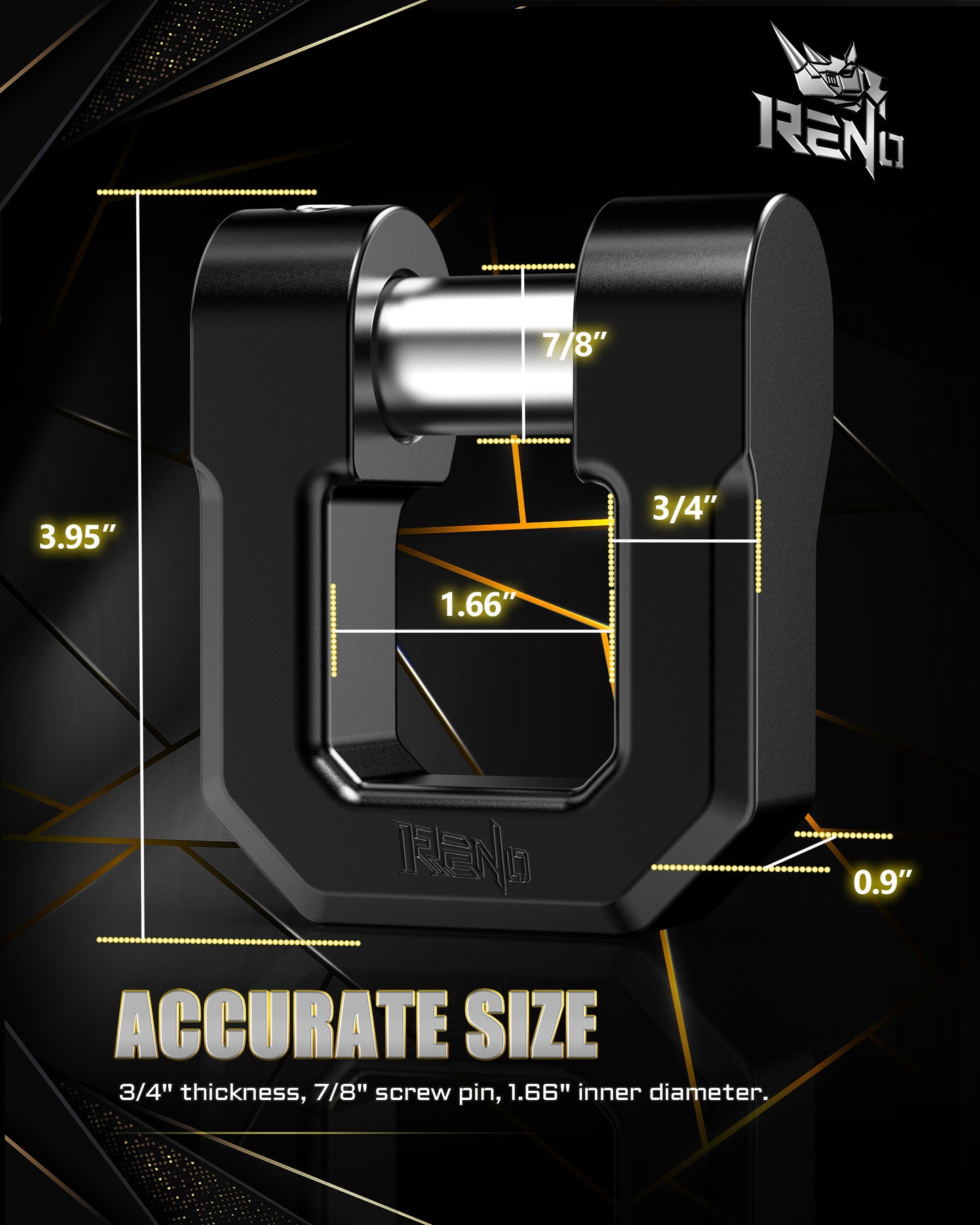 RENO D-Ring Shackle, 3/4” Shackle with 7/8" Pin (Aluminum, 2 Pack, Red/Black)