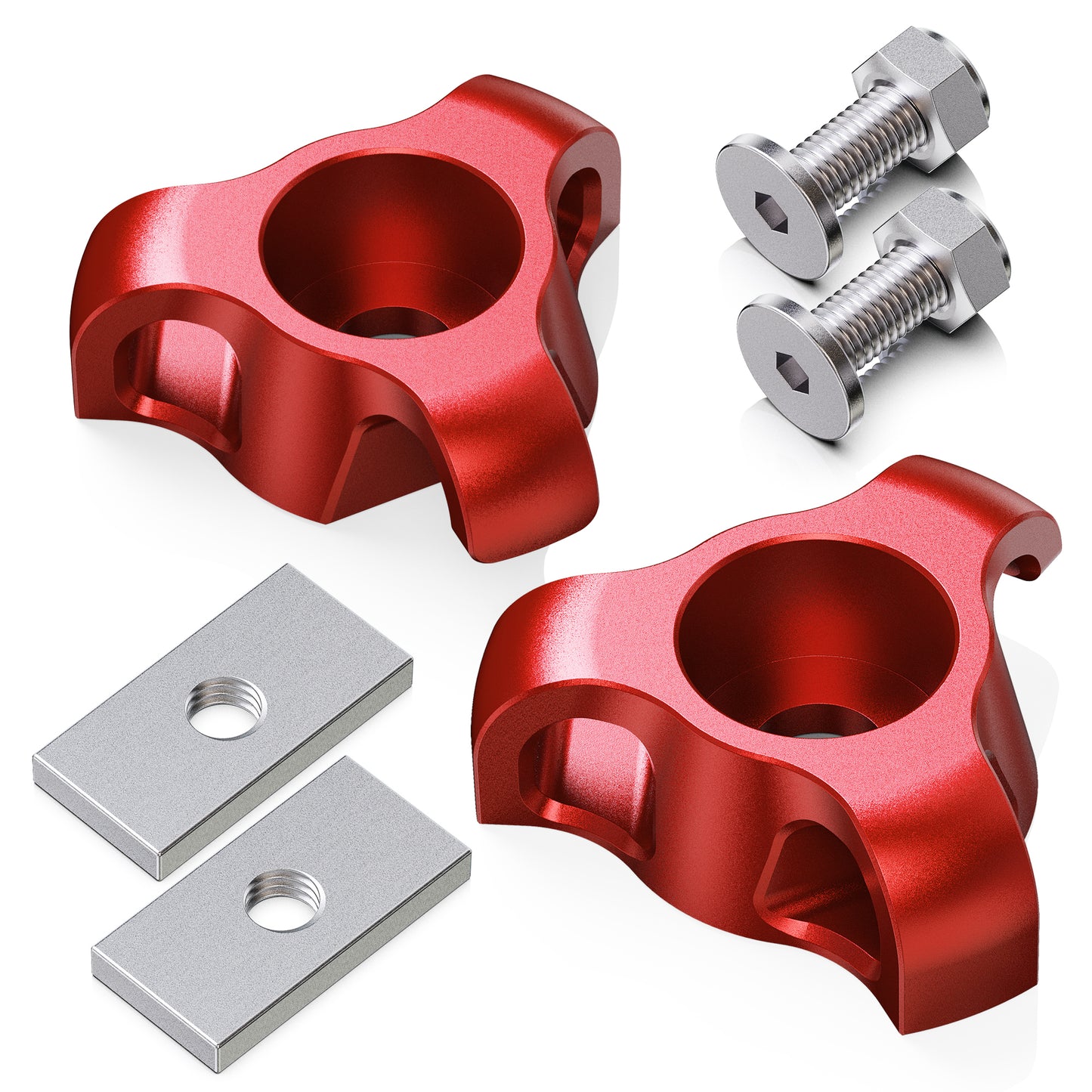 RENO Tie Down Anchors, 3-in-1 Aluminum Truck Tie Down Cleats for Cargo Rear Trunk for Tacoma Tundra ( Aluminum, Red, 2pcs)